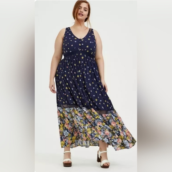 torrid floral maxi Challis button-front tank dress - Picture 4 of 6